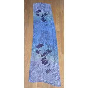 Jim Thompson Silk Floral Scarf Blue Ombre Signed Sheer Thailand 16x68 Luxury